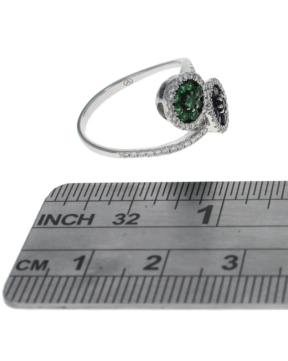 Synthetic Sapphire, Tsavorite and Diamond Halo Bypass Ring - Image 3