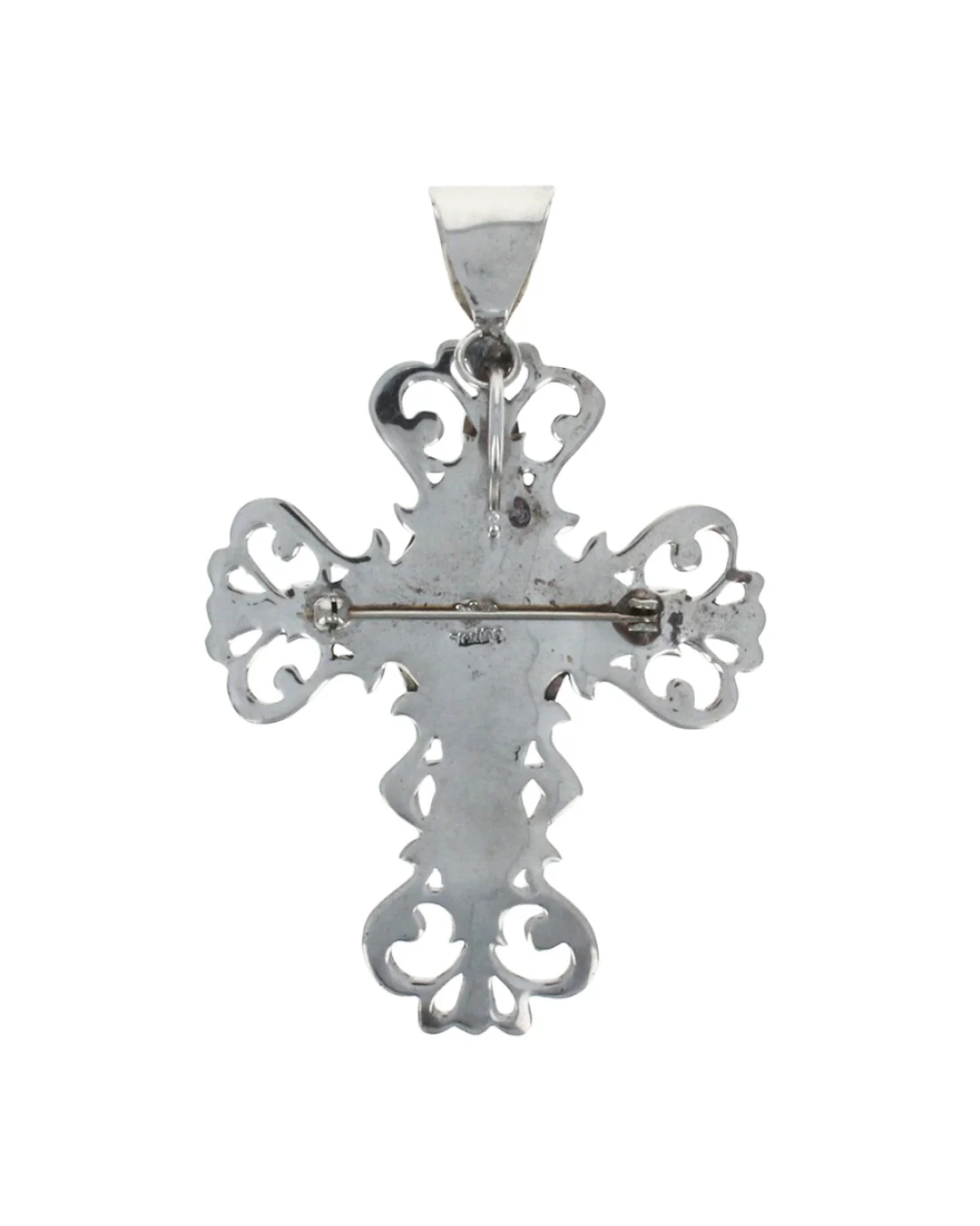 Synthetic Turquoise Cross Pin/Pendant in Silver - Image 2