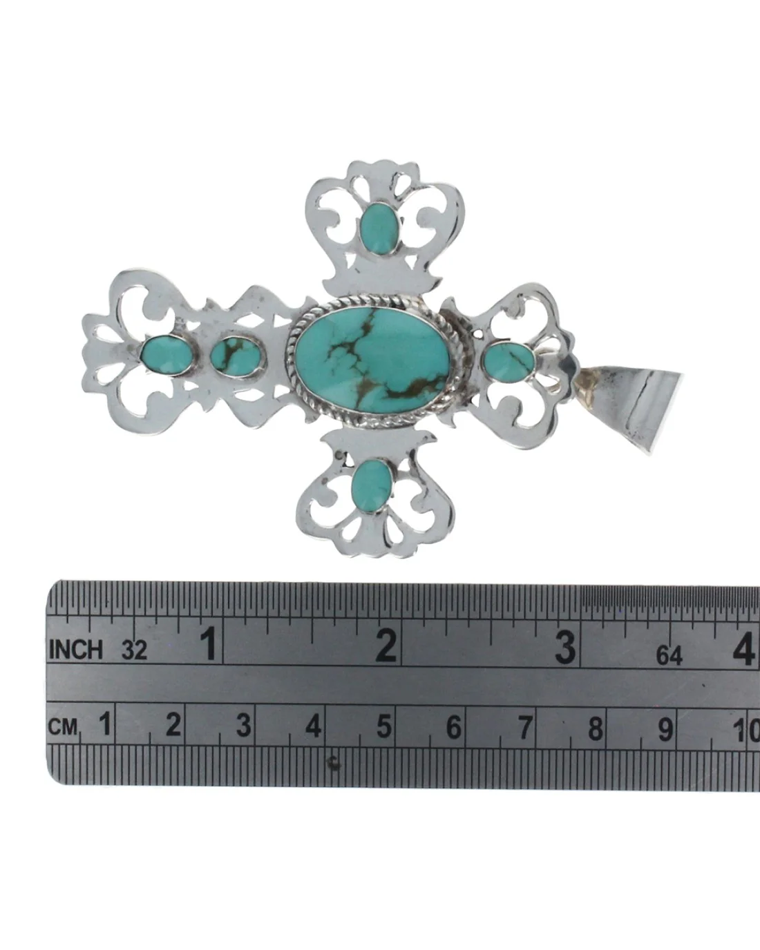 Synthetic Turquoise Cross Pin/Pendant in Silver - Image 3