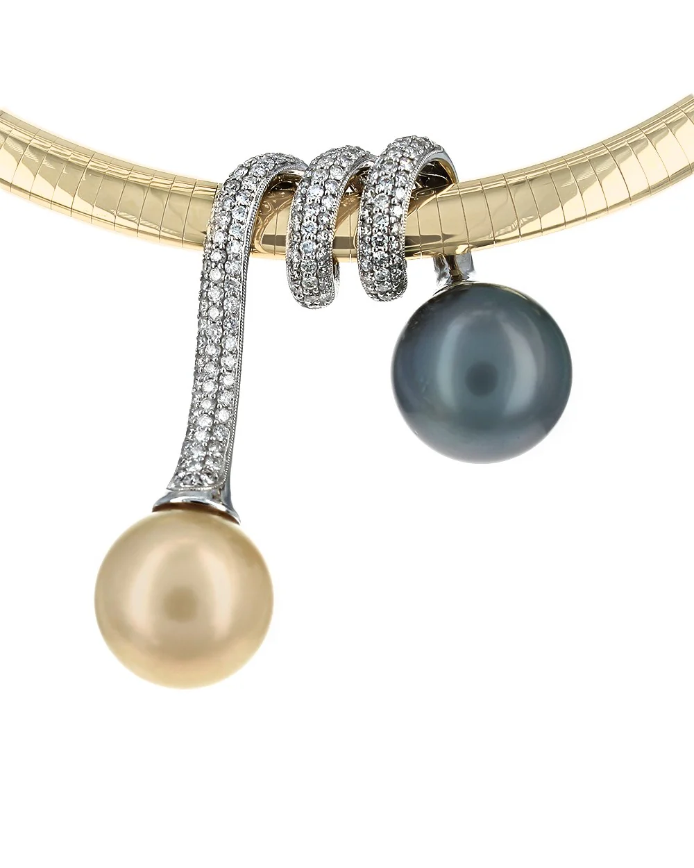 Tahitian and Yellow South Sea Pearl Diamond Pave Wrap Pendant - Image 2