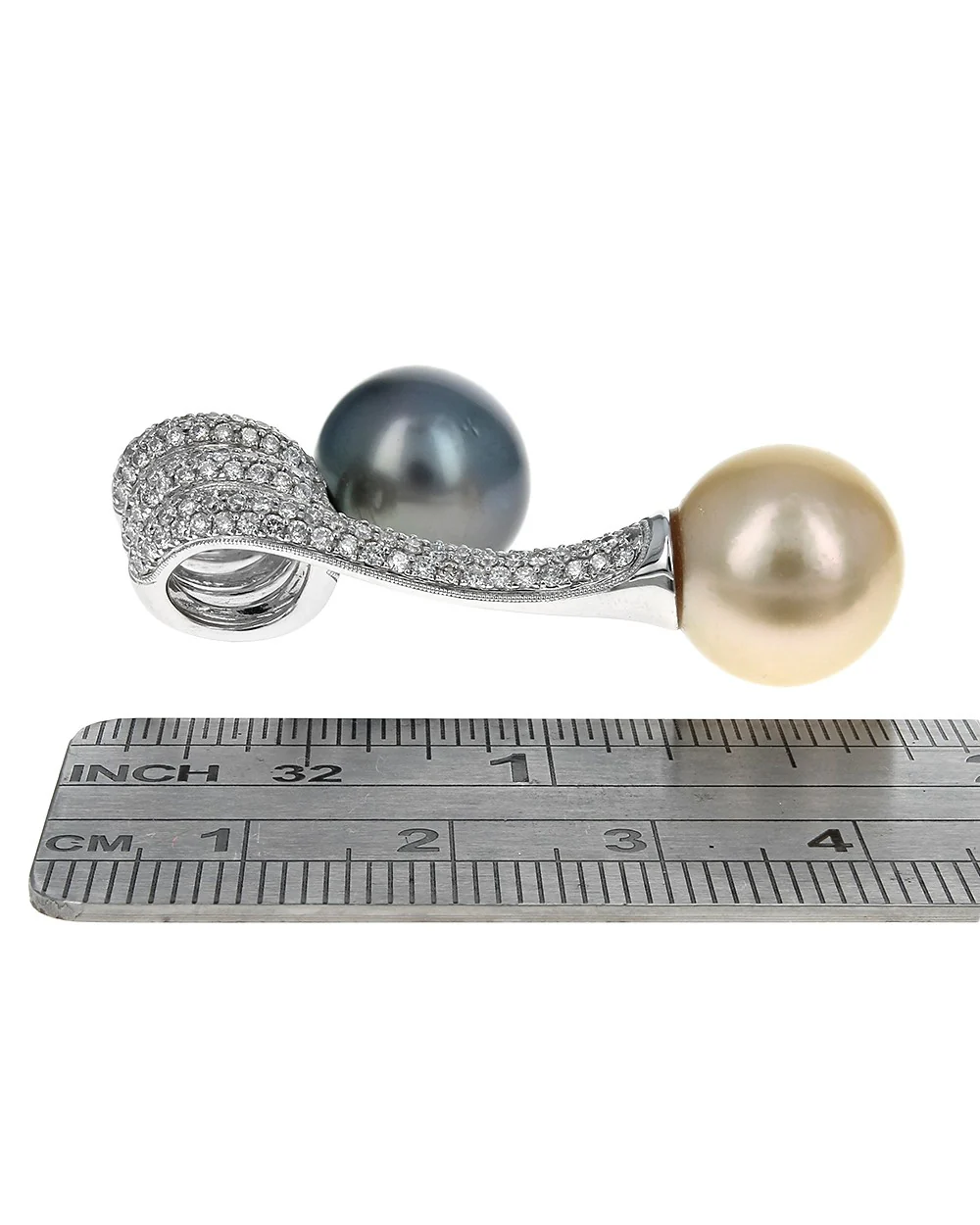 Tahitian and Yellow South Sea Pearl Diamond Pave Wrap Pendant - Image 3