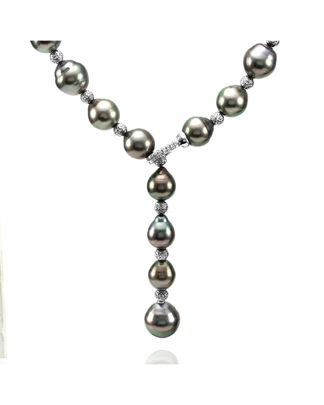 Tahitian Baroque Pearl Lariat Necklace with Diamond and Gold Clasp - Image 2