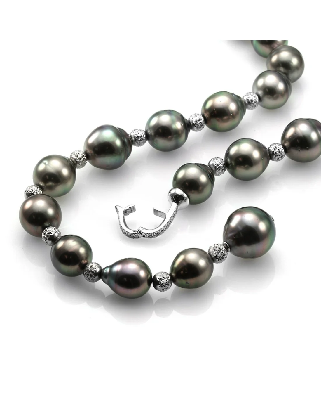 Tahitian Baroque Pearl Lariat Necklace with Diamond and Gold Clasp - Image 3