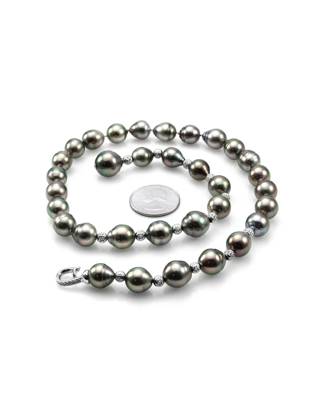 Tahitian Baroque Pearl Lariat Necklace with Diamond and Gold Clasp - Image 4