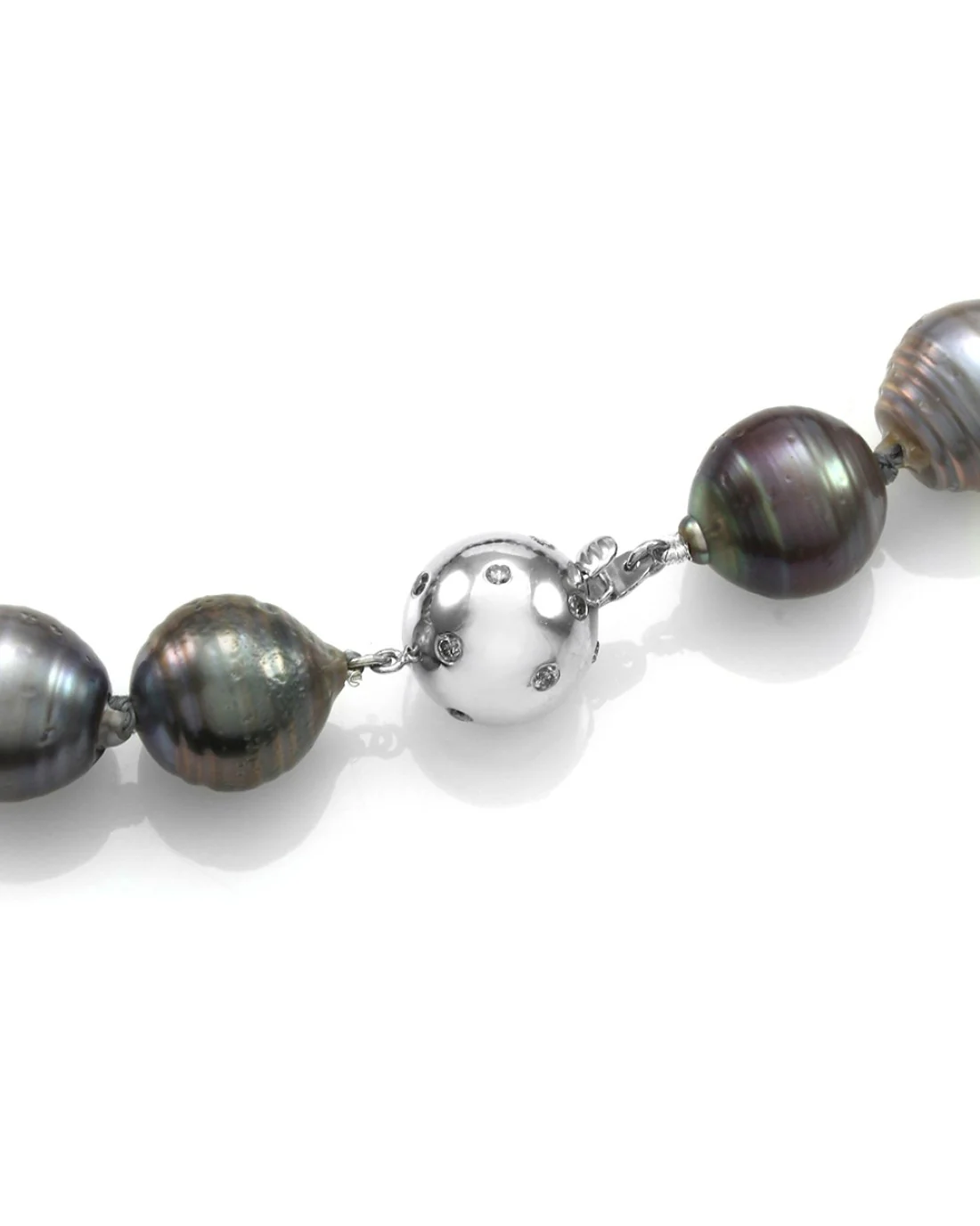 Tahitian Baroque Pearl Necklace with Diamond Ball Clasp - Image 2