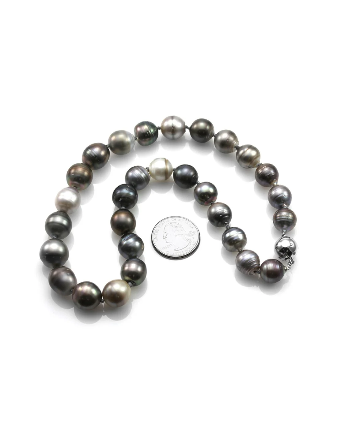 Tahitian Baroque Pearl Necklace with Diamond Ball Clasp - Image 3