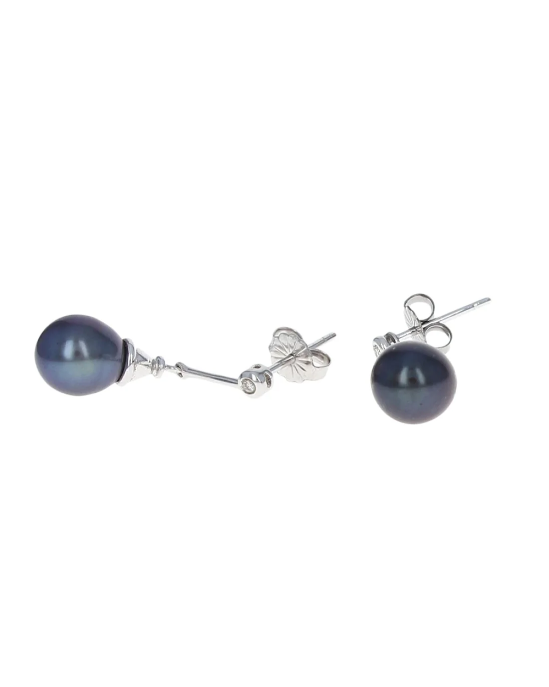 Tahitian Black Pearl and Diamond Accent Drop Earrings - Image 2