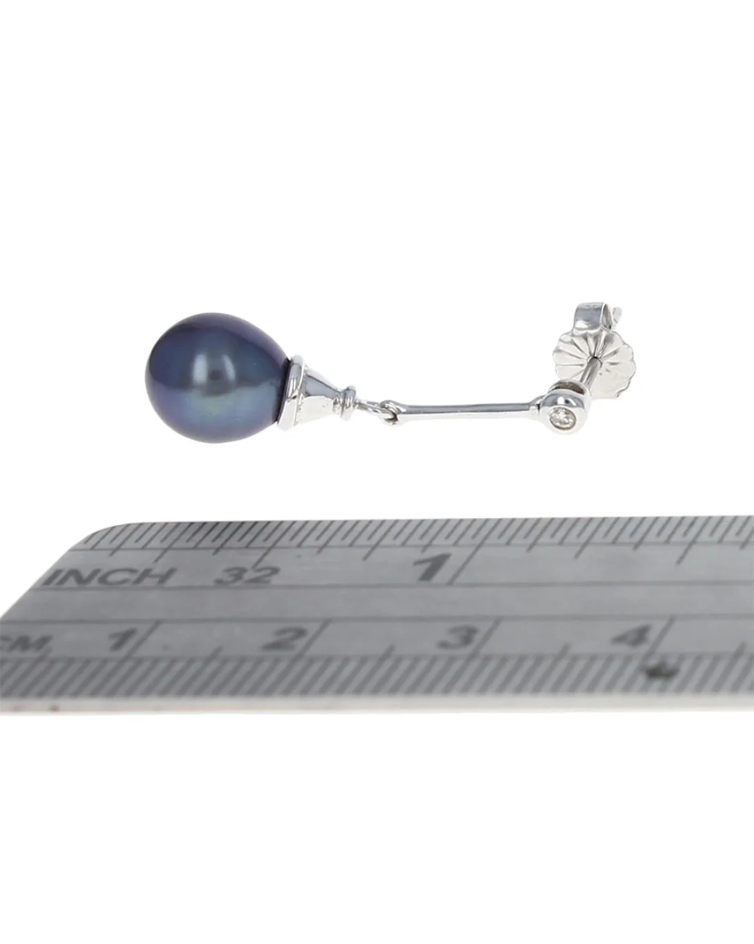 Tahitian Black Pearl and Diamond Accent Drop Earrings - Image 3