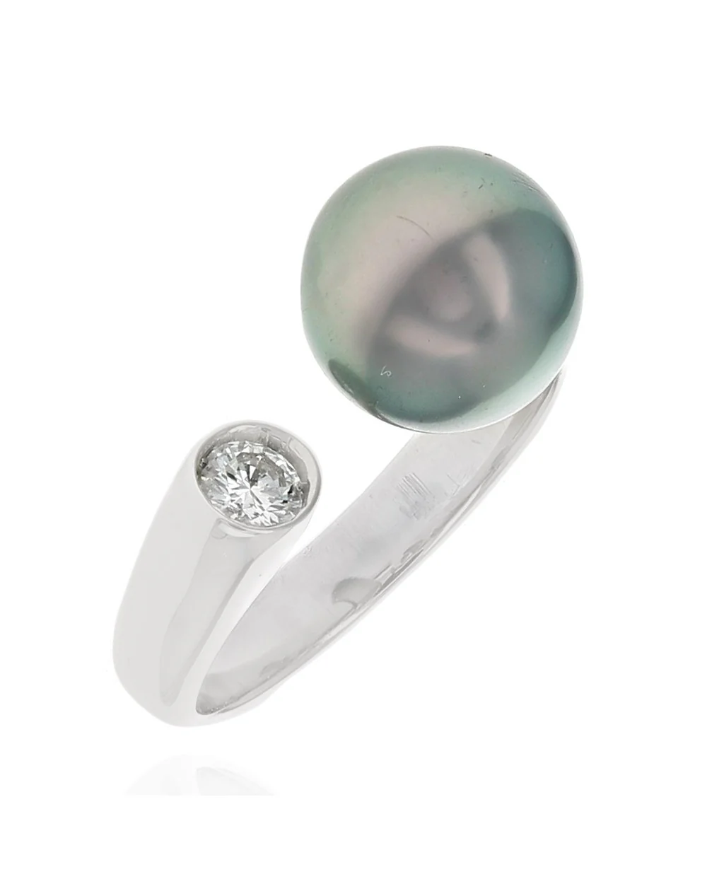 Tahitian Gray Pearl and Diamond Open Ring