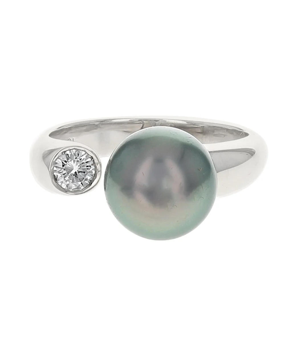 Tahitian Gray Pearl and Diamond Open Ring - Image 2