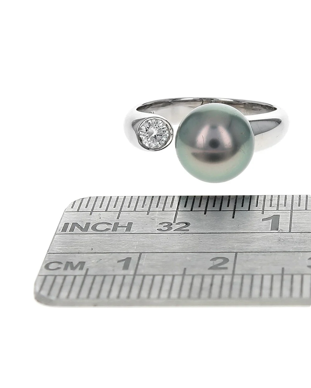 Tahitian Gray Pearl and Diamond Open Ring - Image 3
