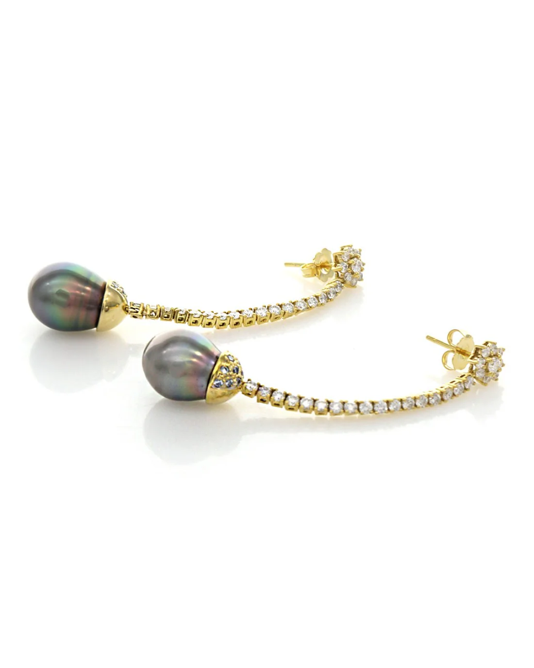 Tahitian Pearl and Diamond Dangle Earrings - Image 2