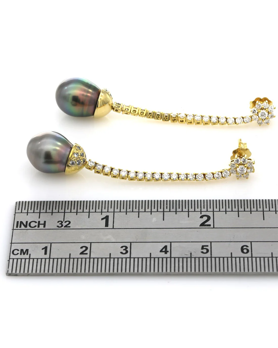 Tahitian Pearl and Diamond Dangle Earrings - Image 3