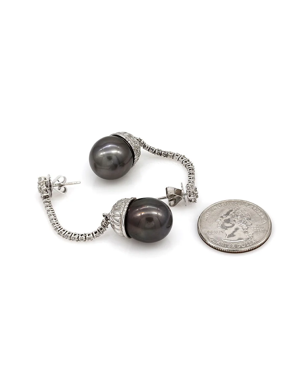 Tahitian Pearl and Diamond Earrings in Gold - Image 3