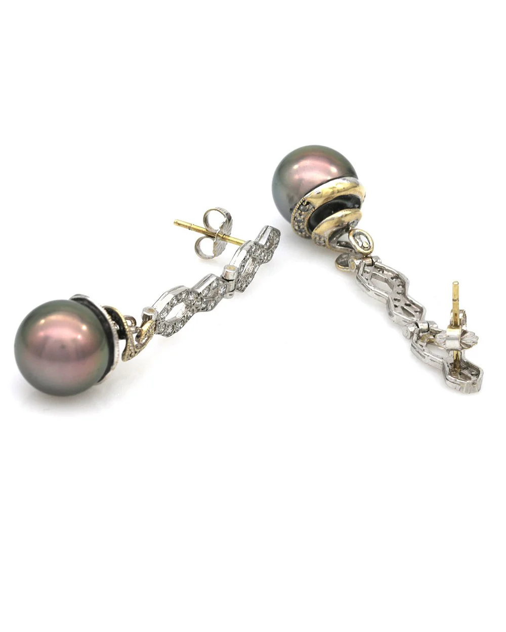 Tahitian Pearl and Diamond Pave Drop Earrings - Image 2