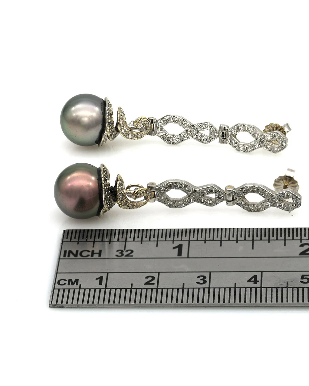 Tahitian Pearl and Diamond Pave Drop Earrings - Image 3