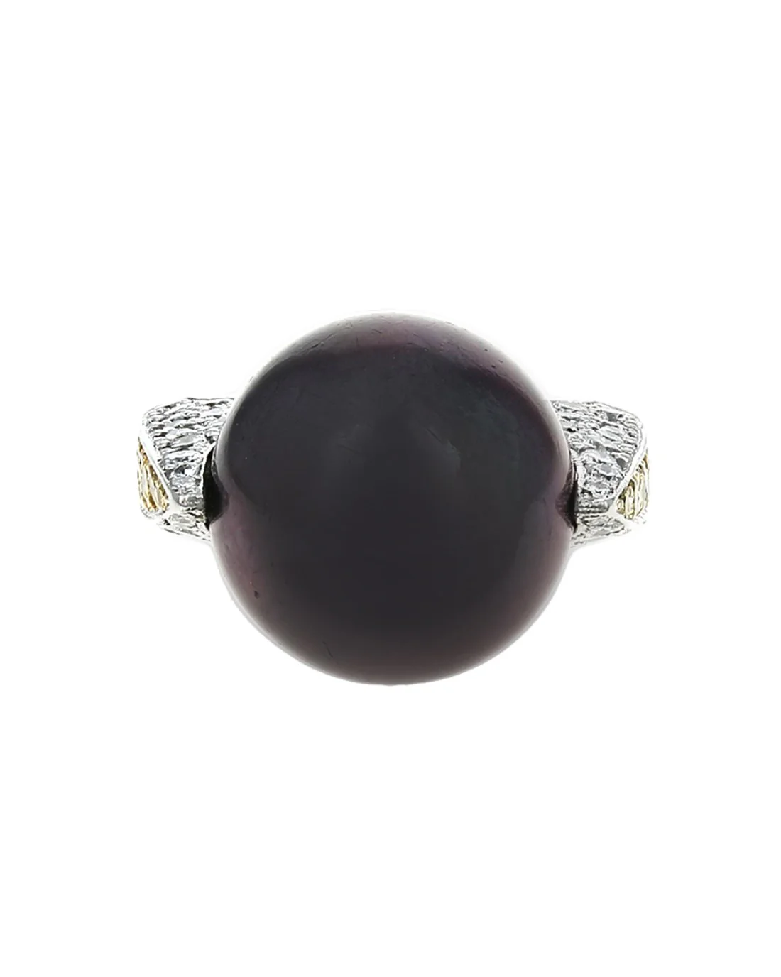 Tahitian Pearl and Diamond Square Shank Fashion Ring - Image 2