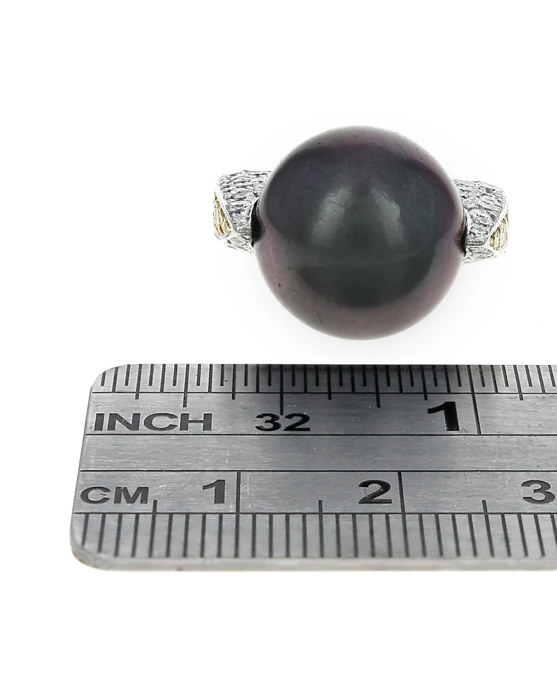 Tahitian Pearl and Diamond Square Shank Fashion Ring - Image 3