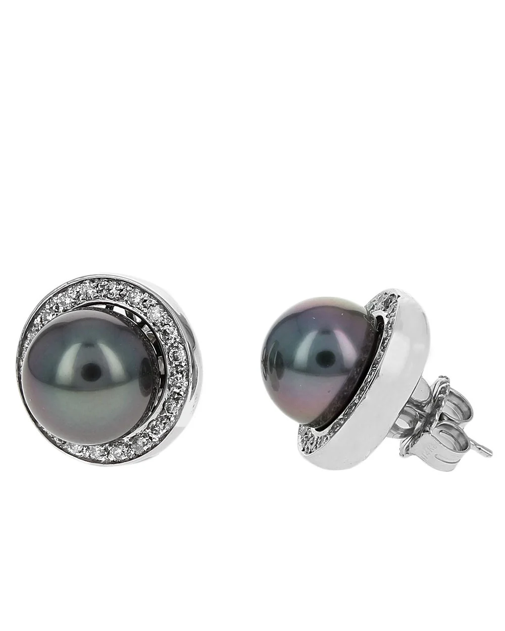 Tahitian Pearl Stud Earrings with Diamond Jackets - Image 2