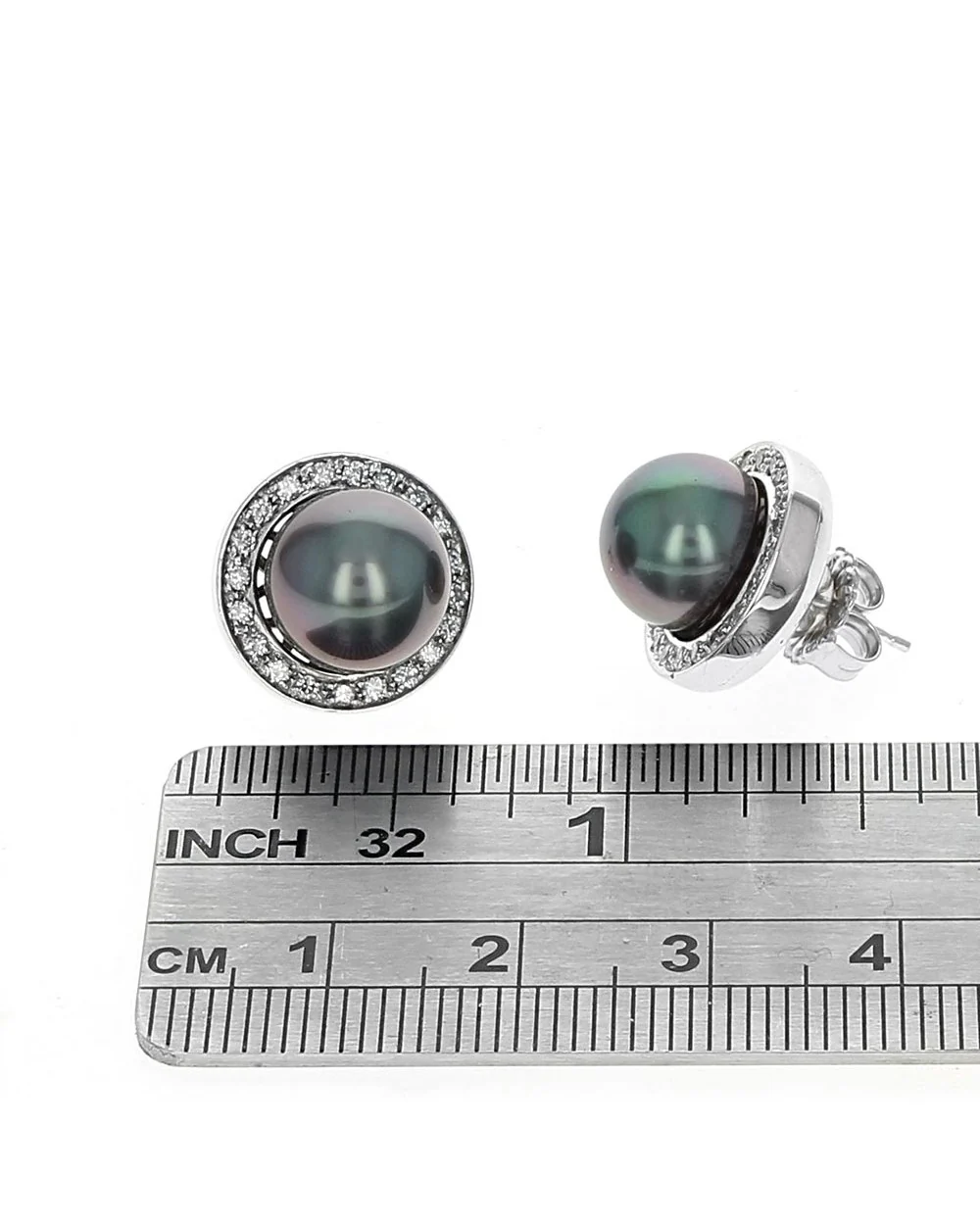 Tahitian Pearl Stud Earrings with Diamond Jackets - Image 3