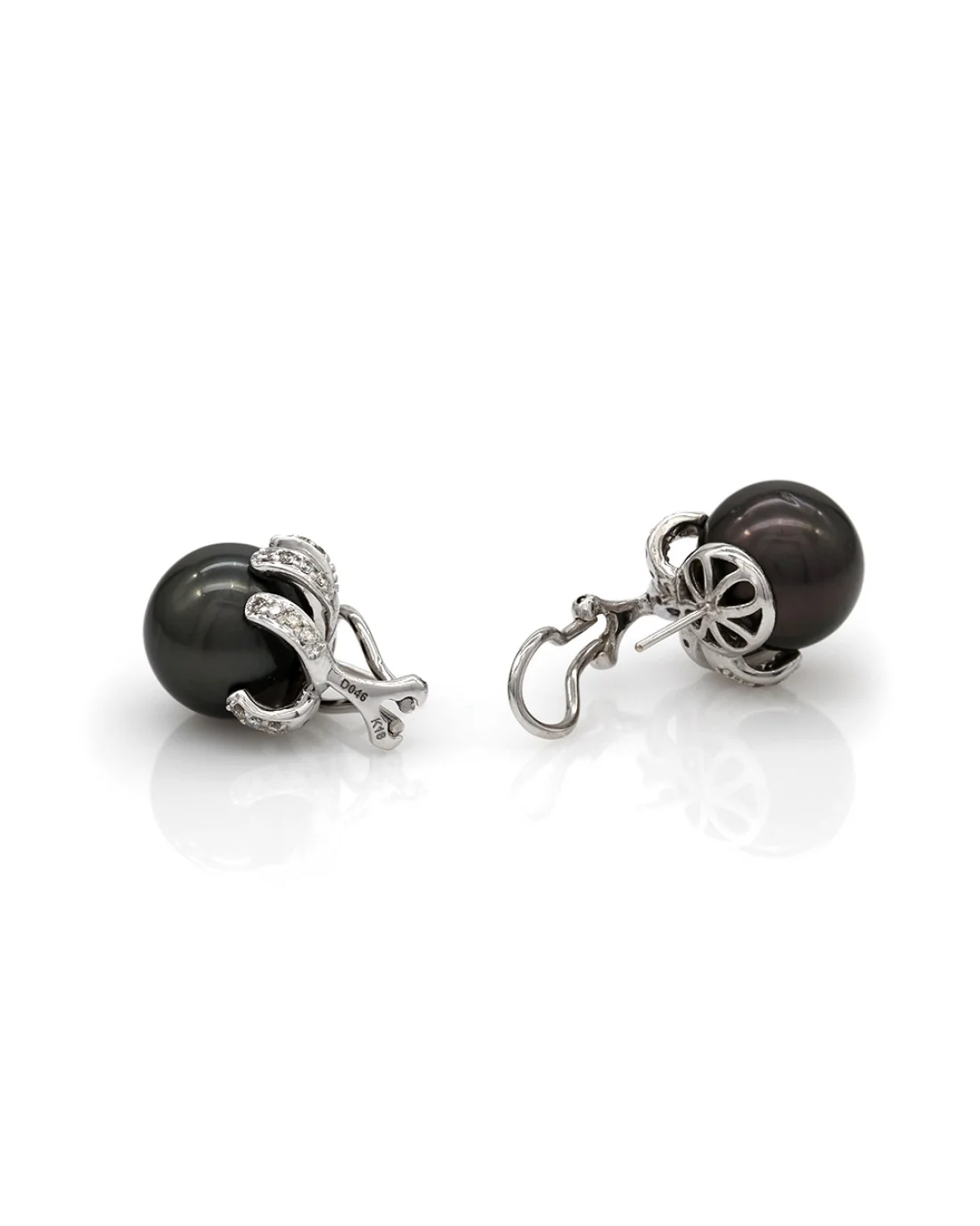 Tahitian South Sea Pearl and Diamond Earrings in Gold - Image 2
