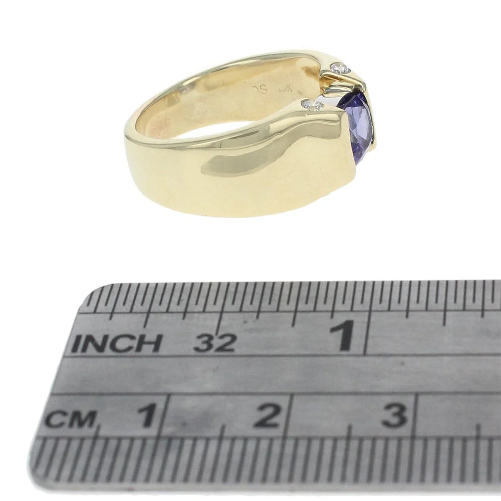 18K Yellow Gold and Platinum Cushion Tanzanite and Diamond Ring - Image 3