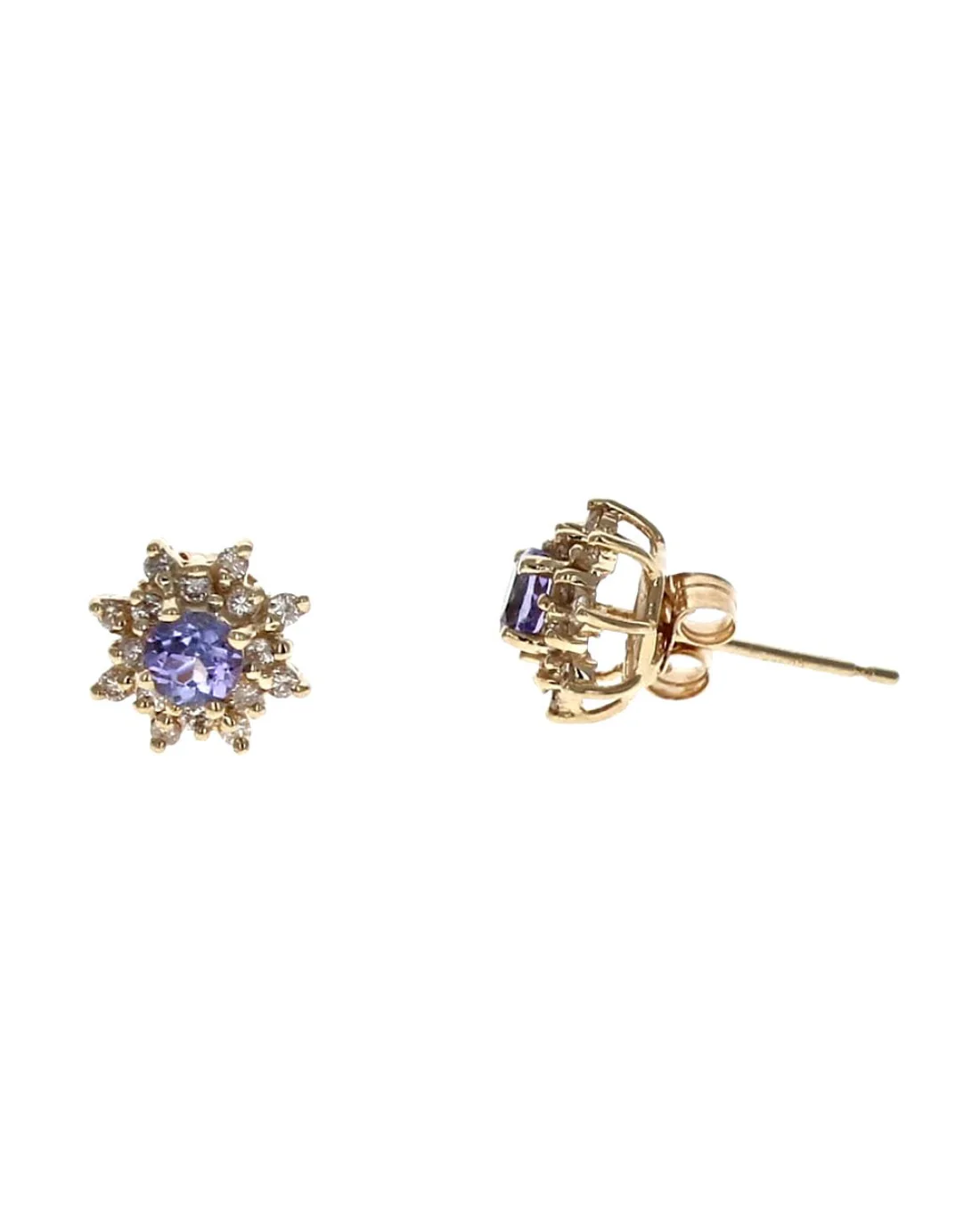 Tanzanite and Diamond Cluster Earrings in Yellow Gold - Image 2
