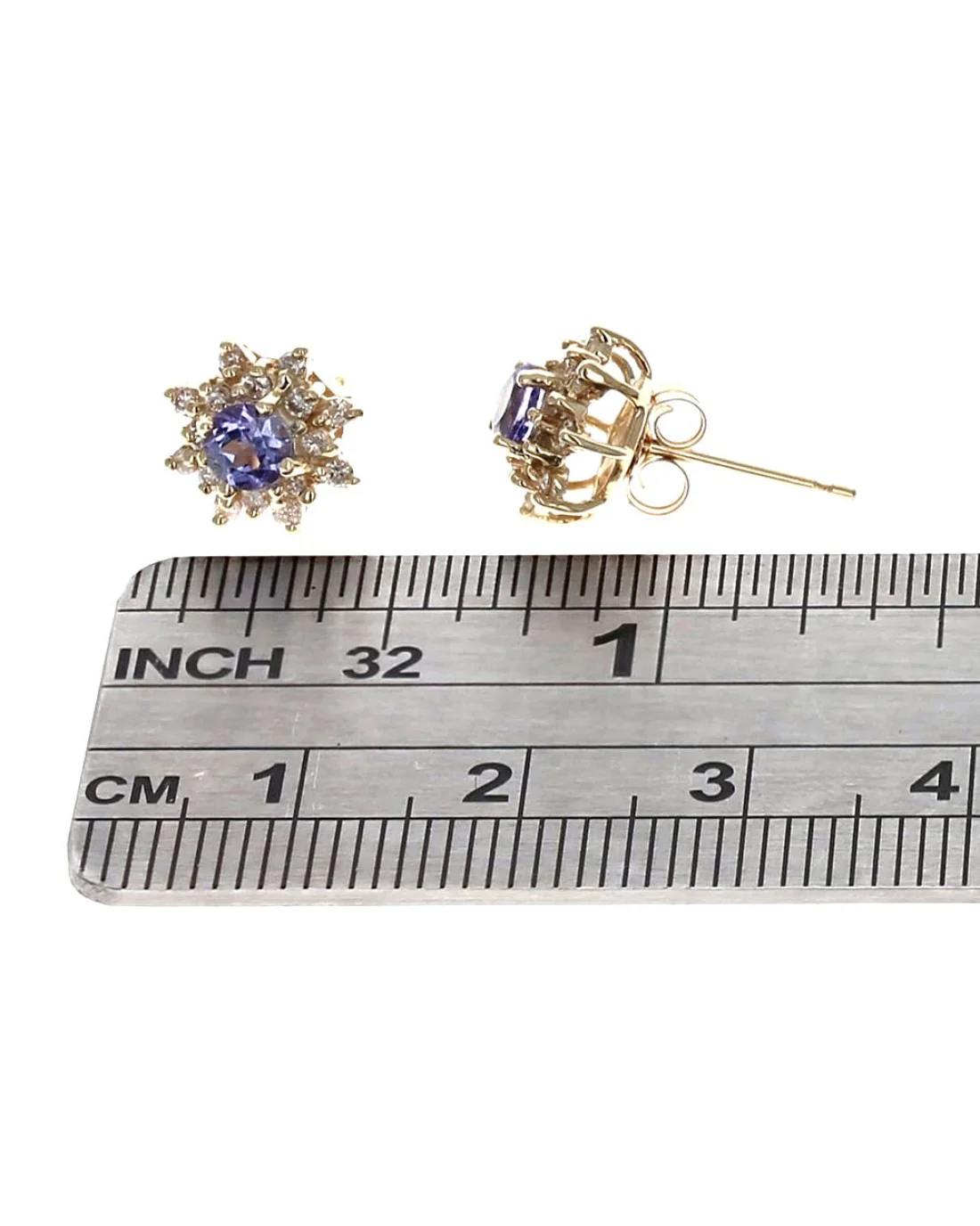 Tanzanite and Diamond Cluster Earrings in Yellow Gold - Image 3
