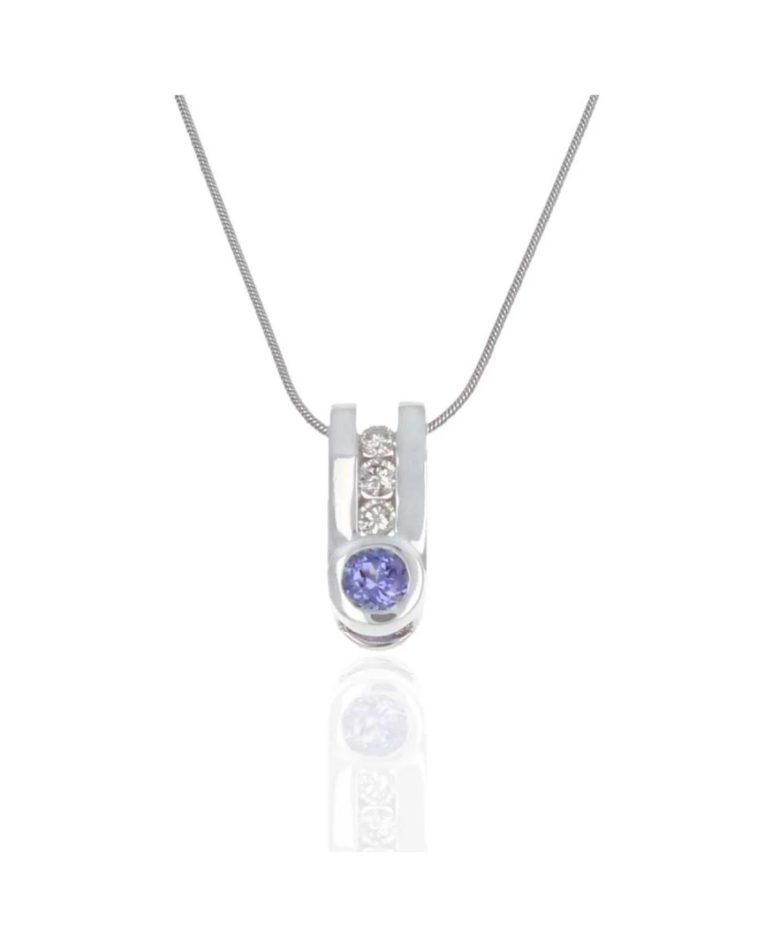 Tanzanite and Diamond Drop on Snake Chain Necklace