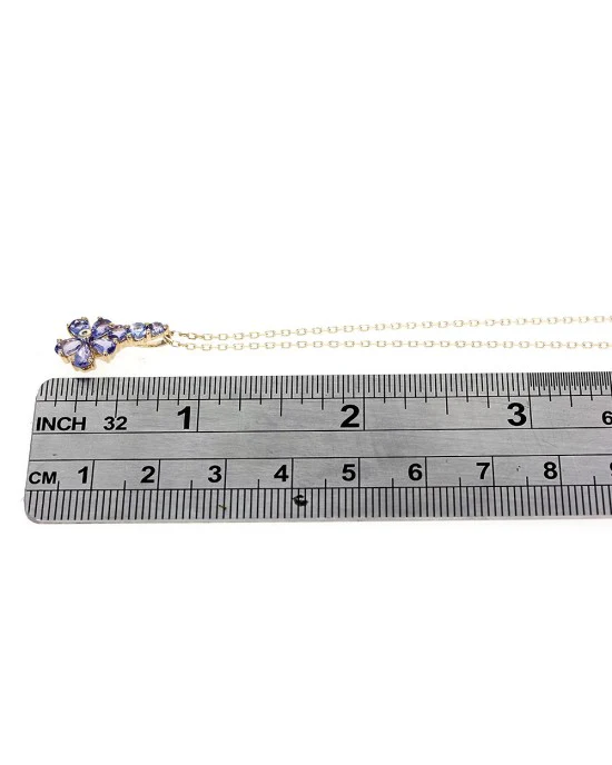 Tanzanite and Diamond Flower Drop Necklace - Image 3