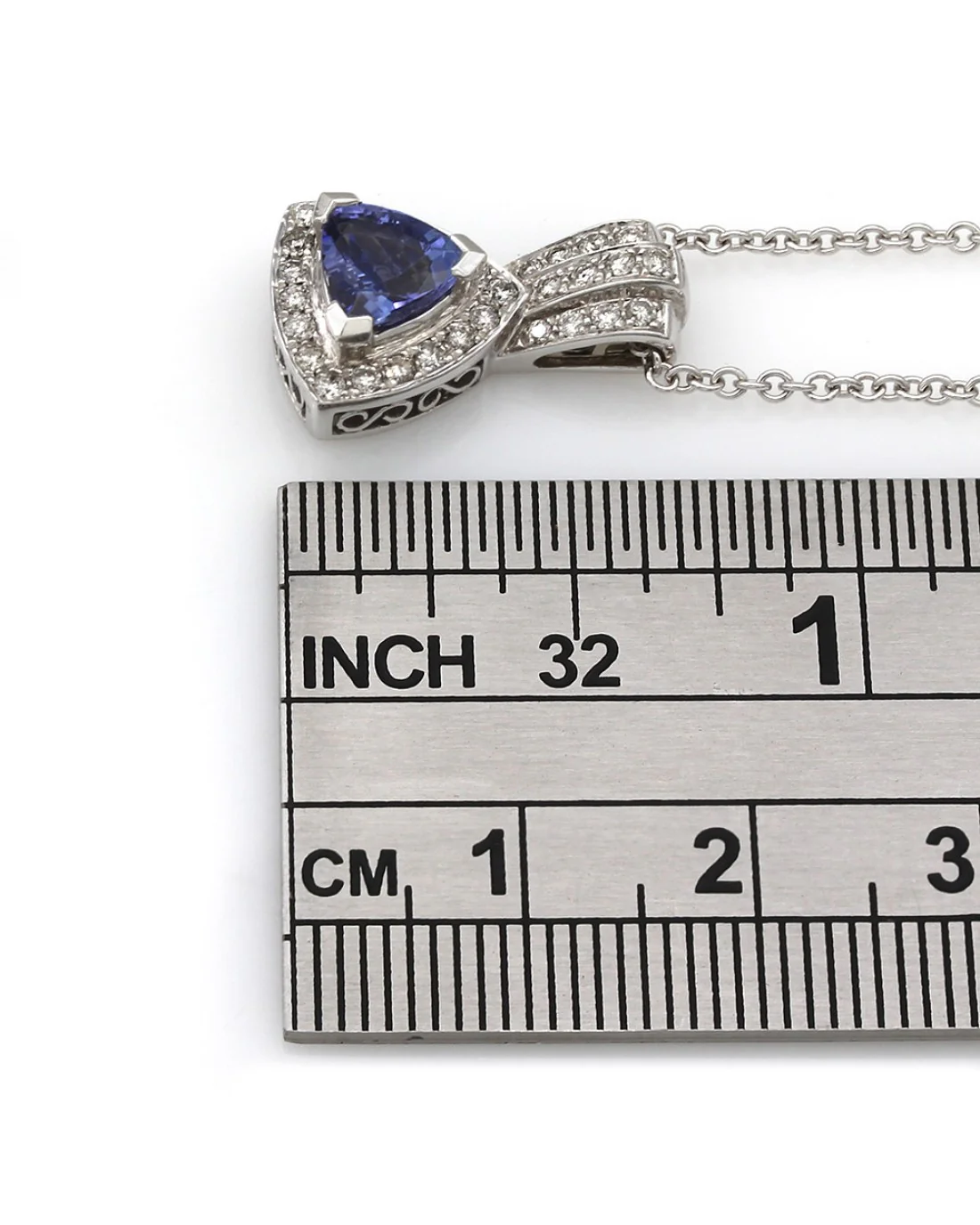 Tanzanite and Diamond Halo Drop Necklace - Image 3