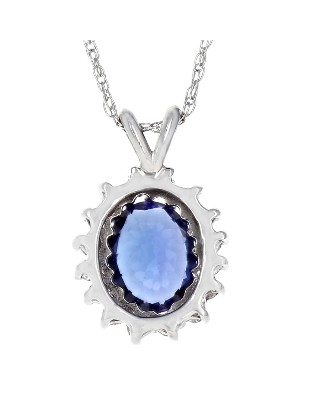 Tanzanite and Diamond Halo Pendant in White Gold - Image 2