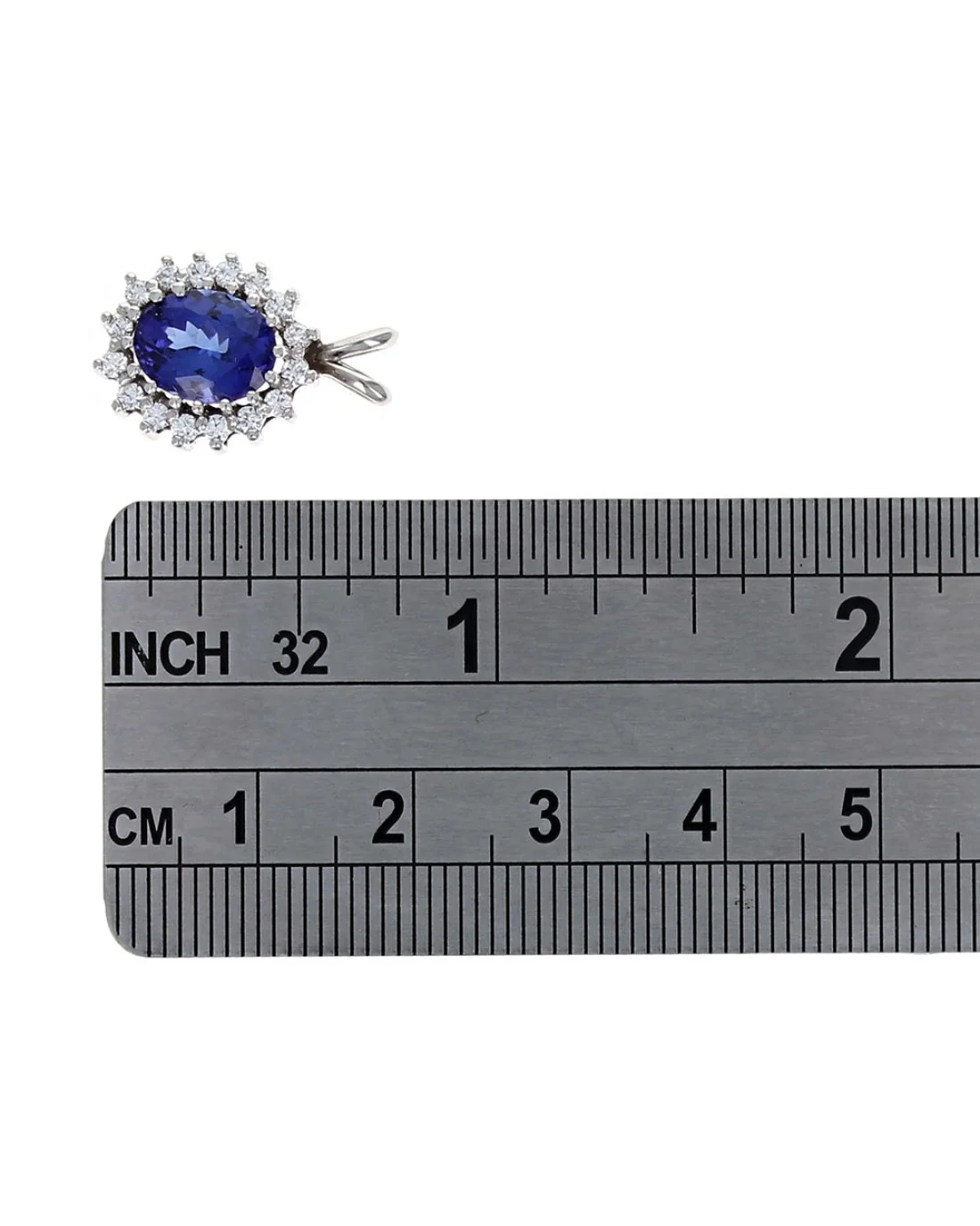 Tanzanite and Diamond Halo Pendant in White Gold - Image 3