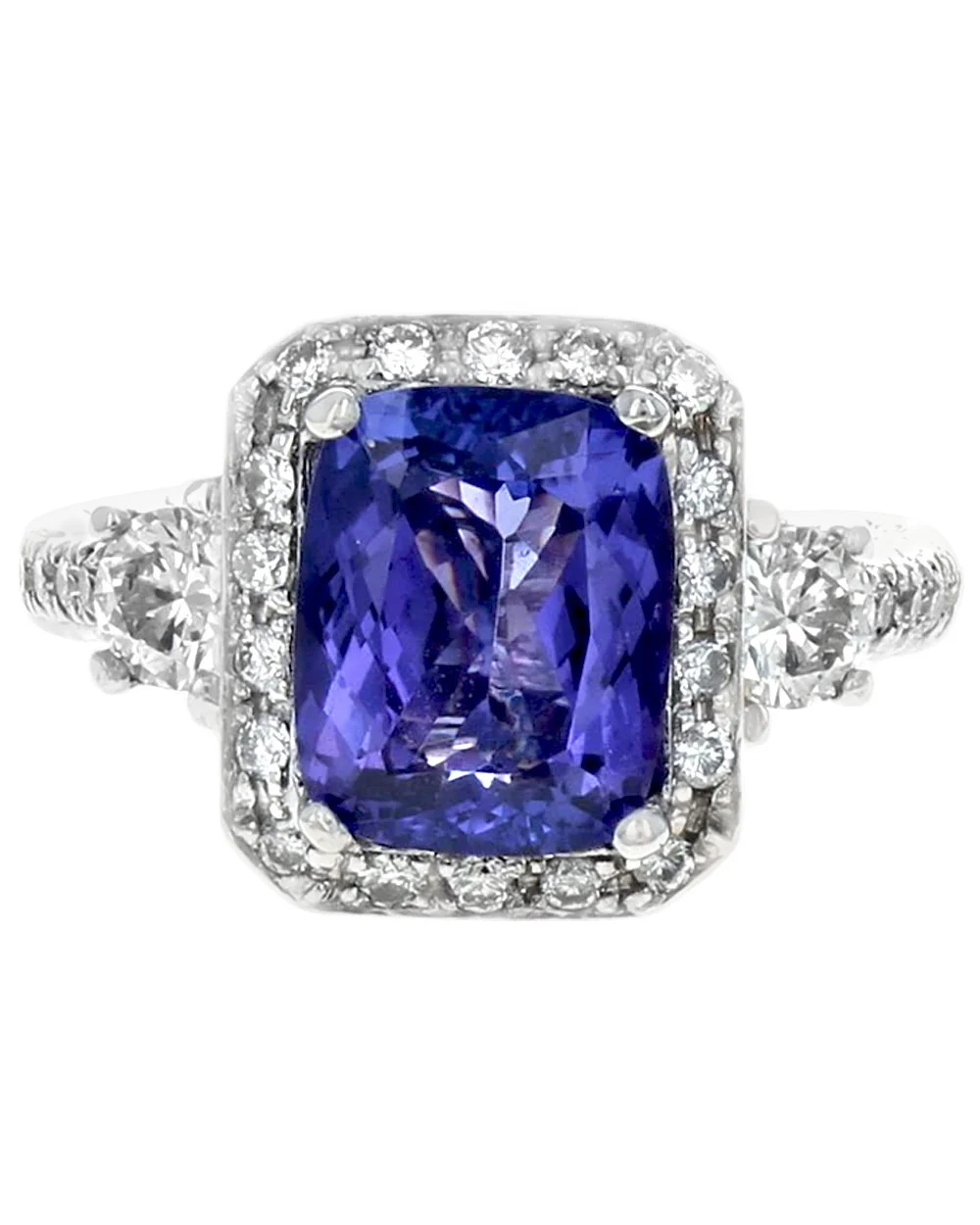 Tanzanite and Diamond Halo Ring in White Gold - Image 2