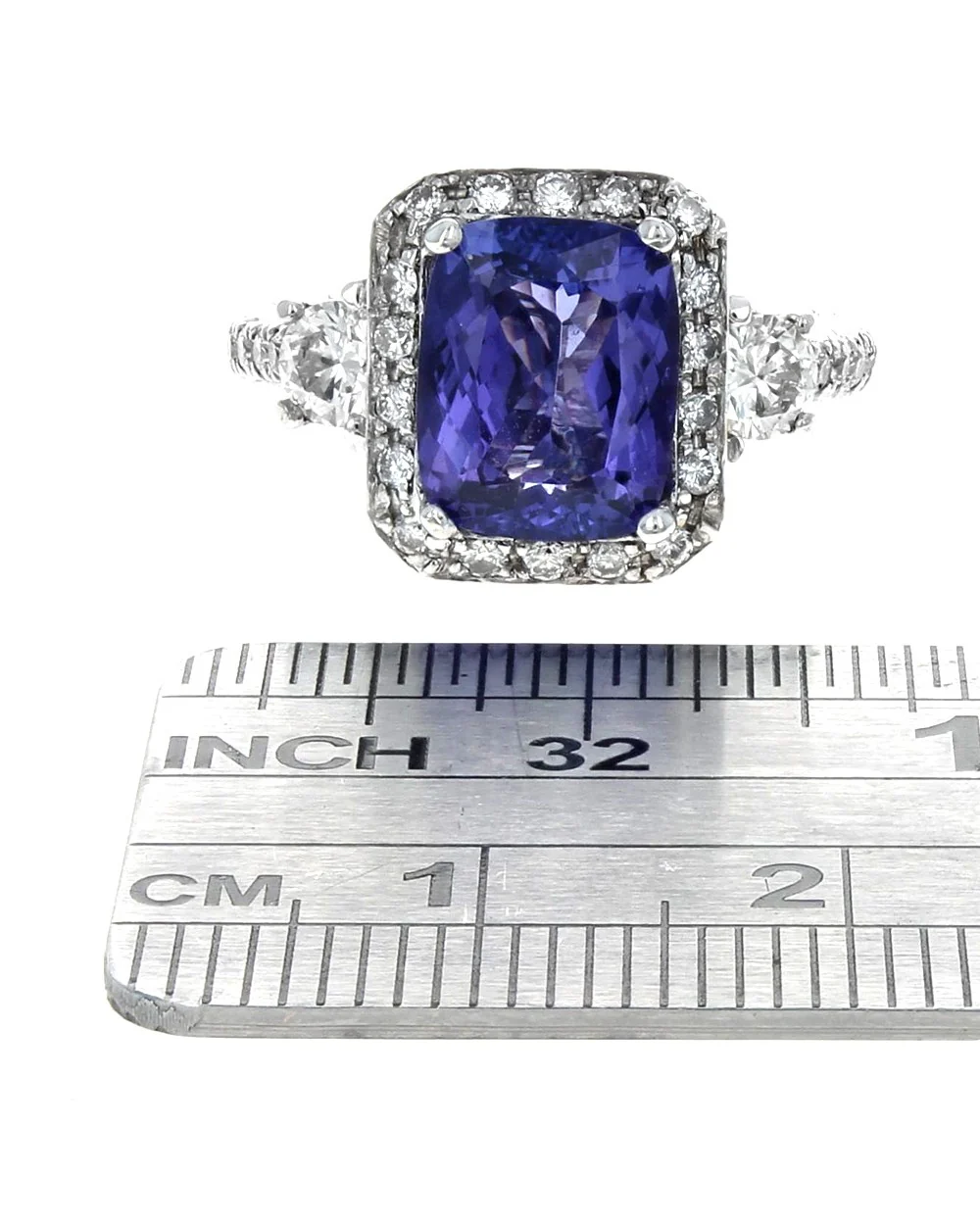 Tanzanite and Diamond Halo Ring in White Gold - Image 3