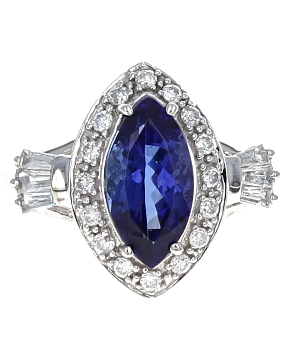 Tanzanite and Diamond Halo Ring in White Gold - Image 2