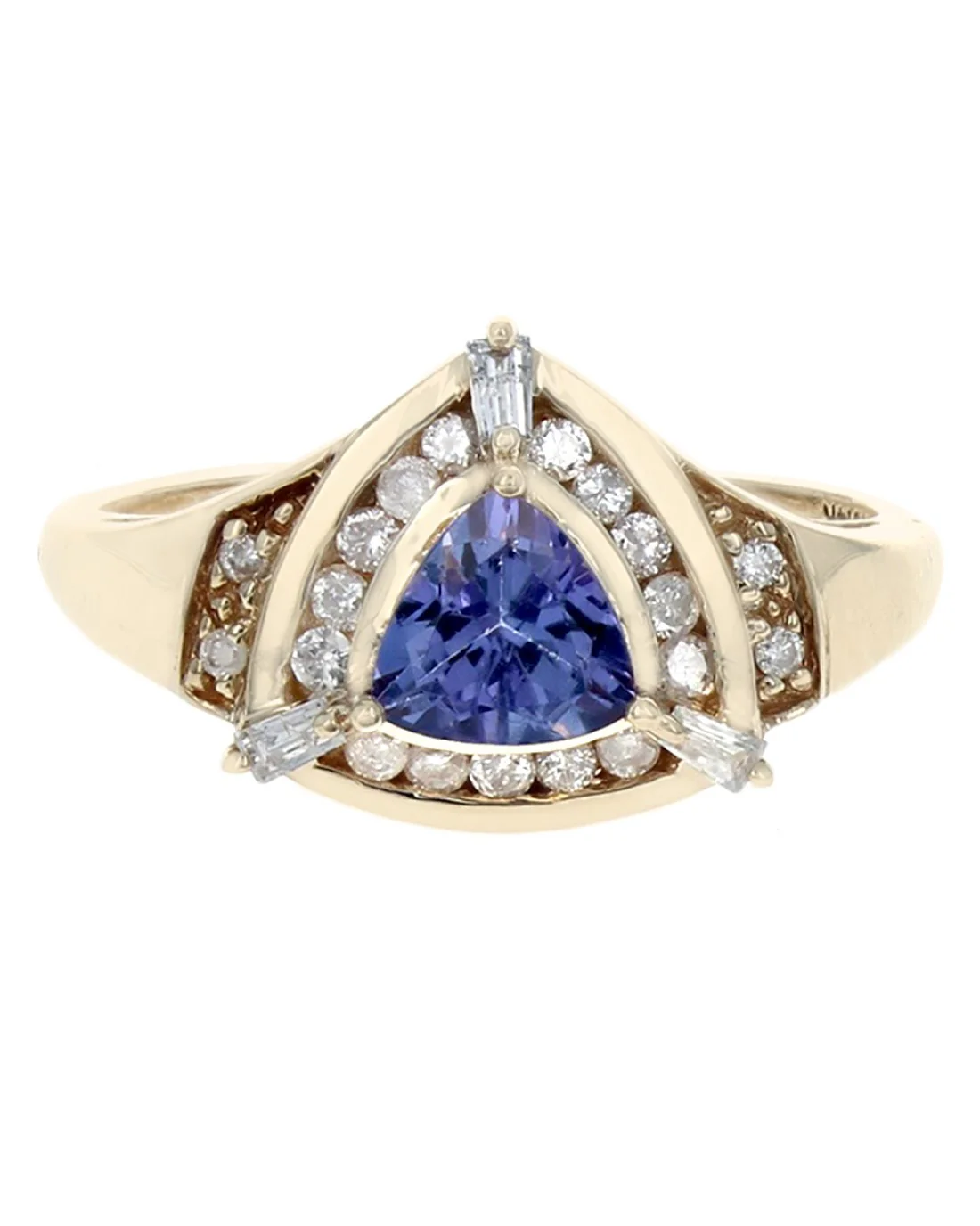 Tanzanite and Diamond Halo Ring in Yellow Gold - Image 2