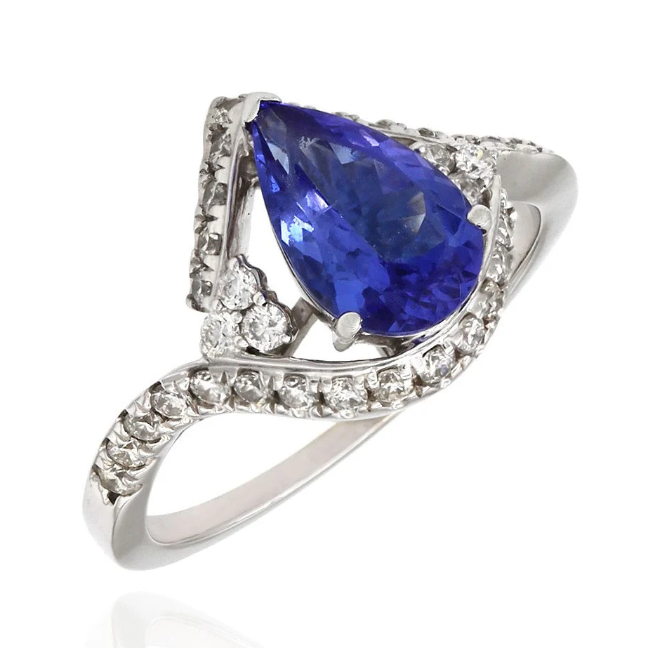 14K White Gold Pear Tanzanite and Diamond Ring