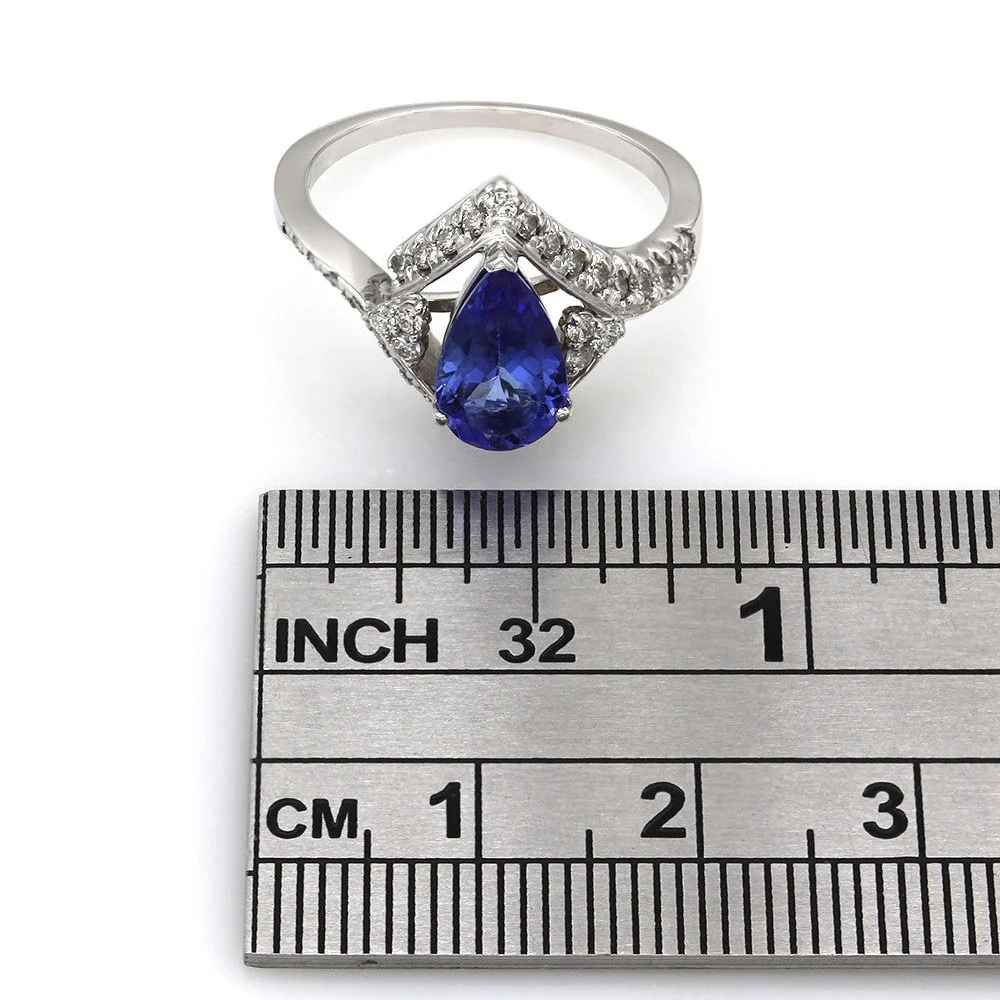 14K White Gold Pear Tanzanite and Diamond Ring - Image 2