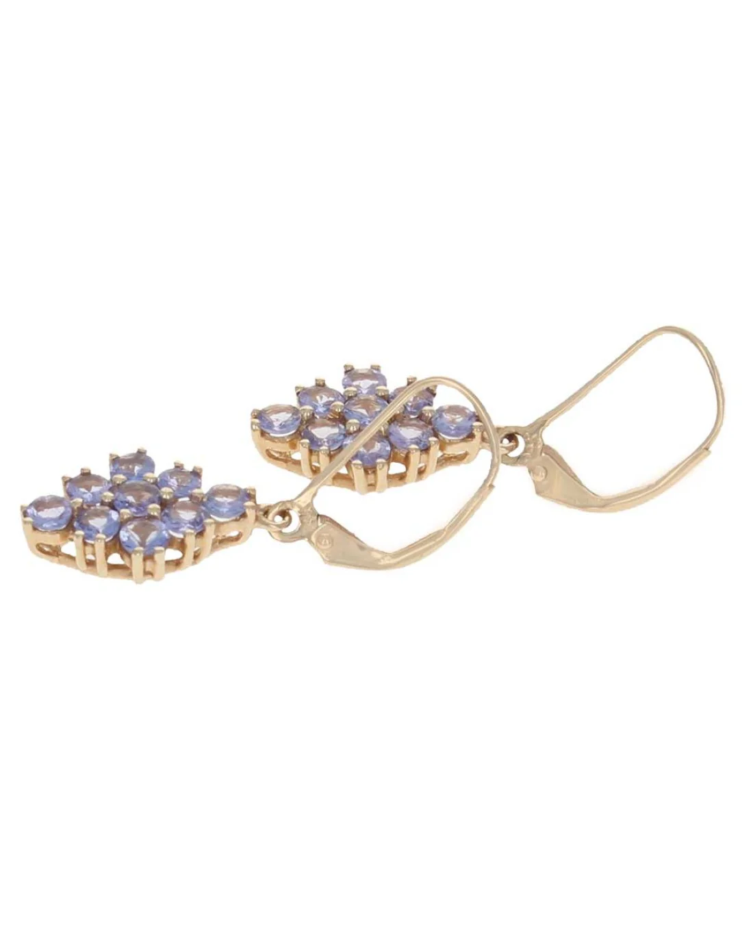Tanzanite Diamond Shaped Cluster Dangle Earrings in Yellow Gold - Image 2