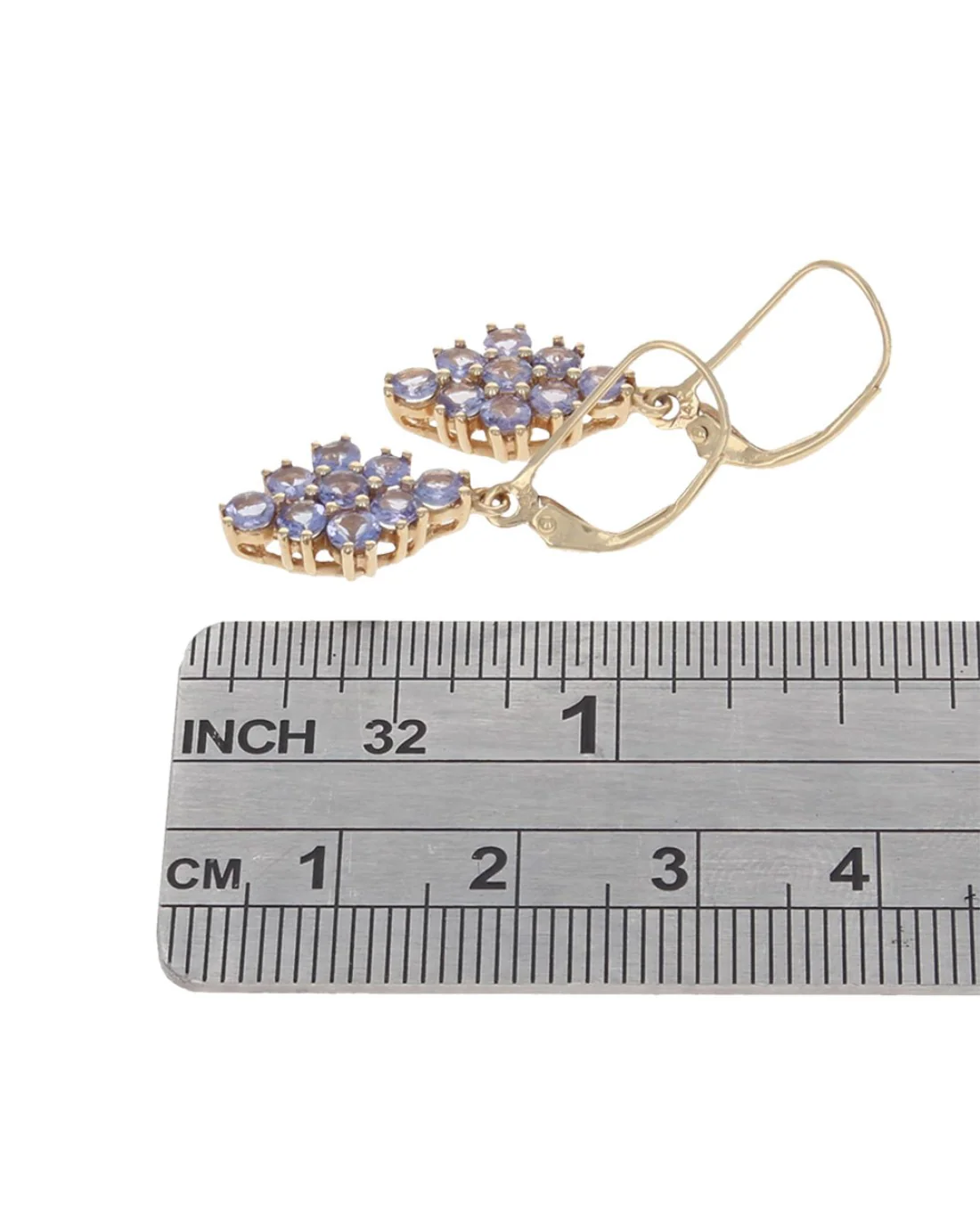 Tanzanite Diamond Shaped Cluster Dangle Earrings in Yellow Gold - Image 3