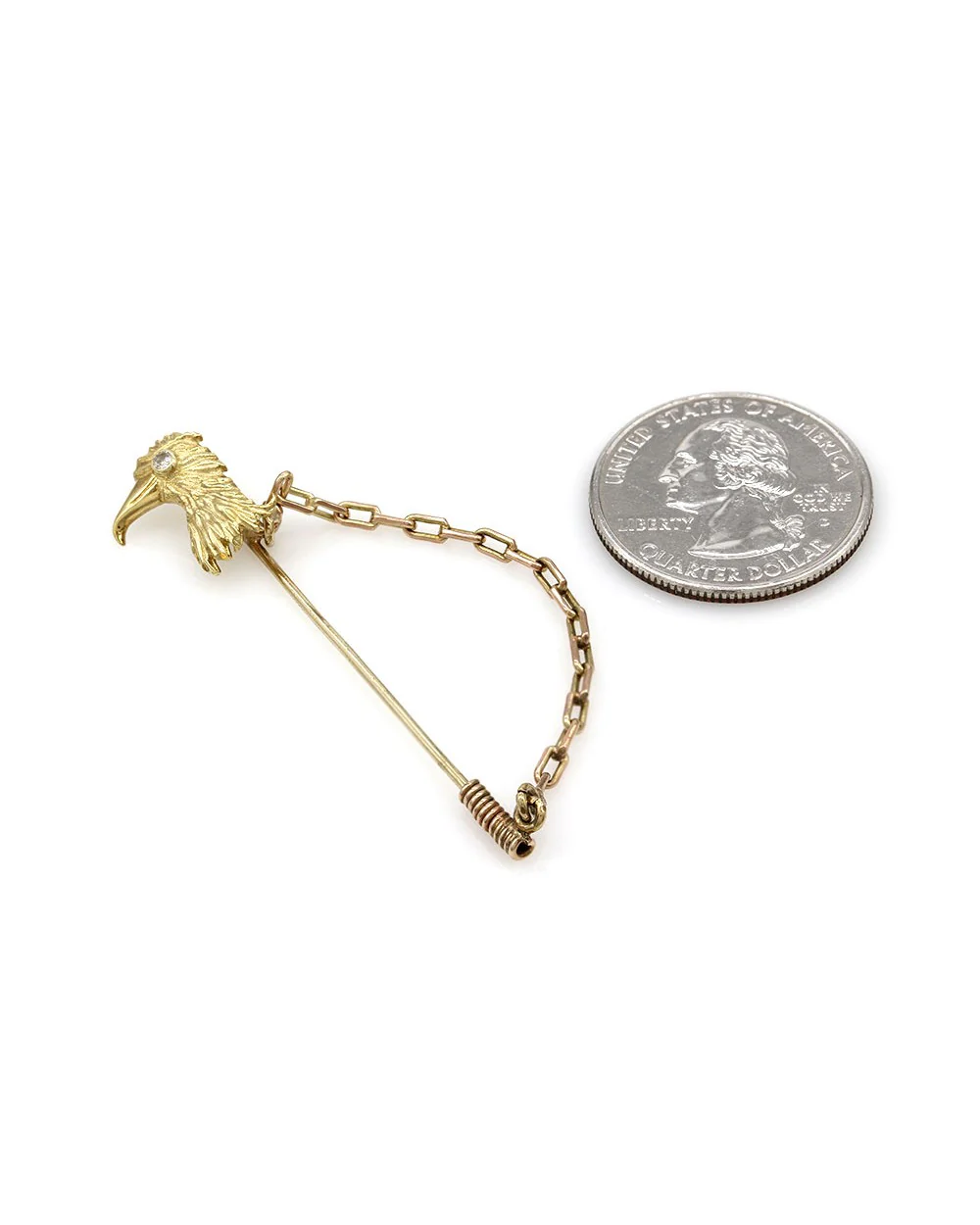 Textured Eagle Head Stick Pin with Diamond Eye in Yellow Gold - Image 3