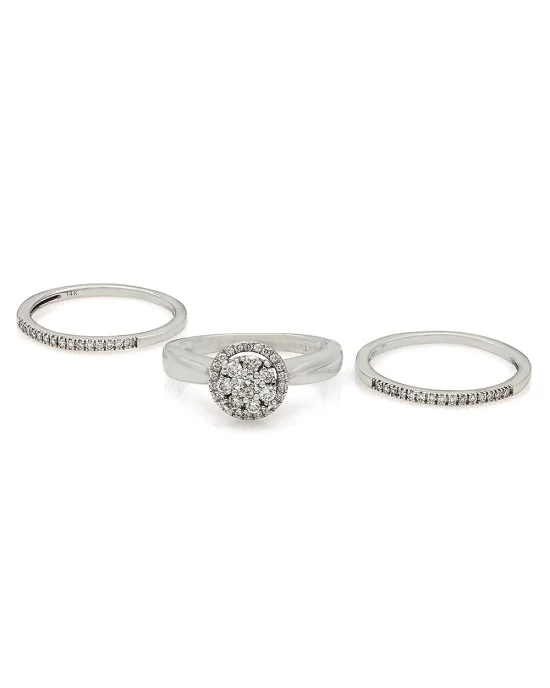 Three Piece Round Diamond Cluster Wedding Set in 14k White Gold - Image 2