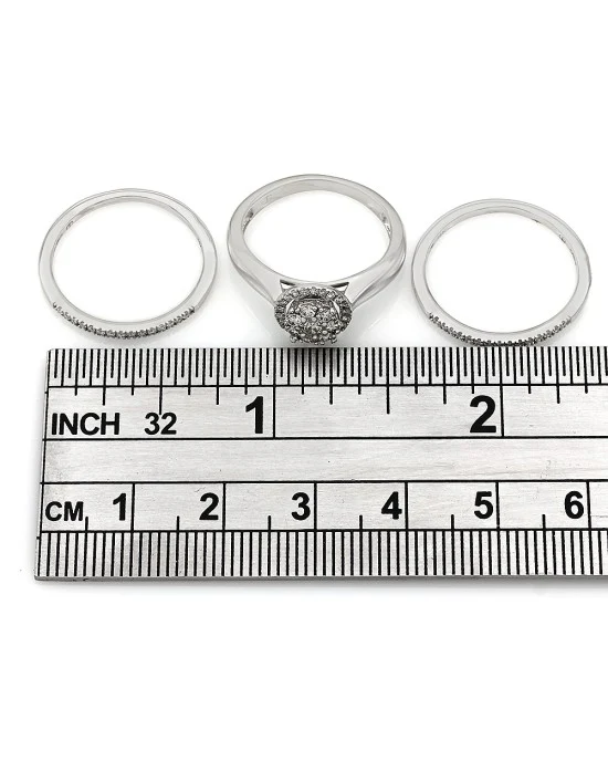 Three Piece Round Diamond Cluster Wedding Set in 14k White Gold - Image 3
