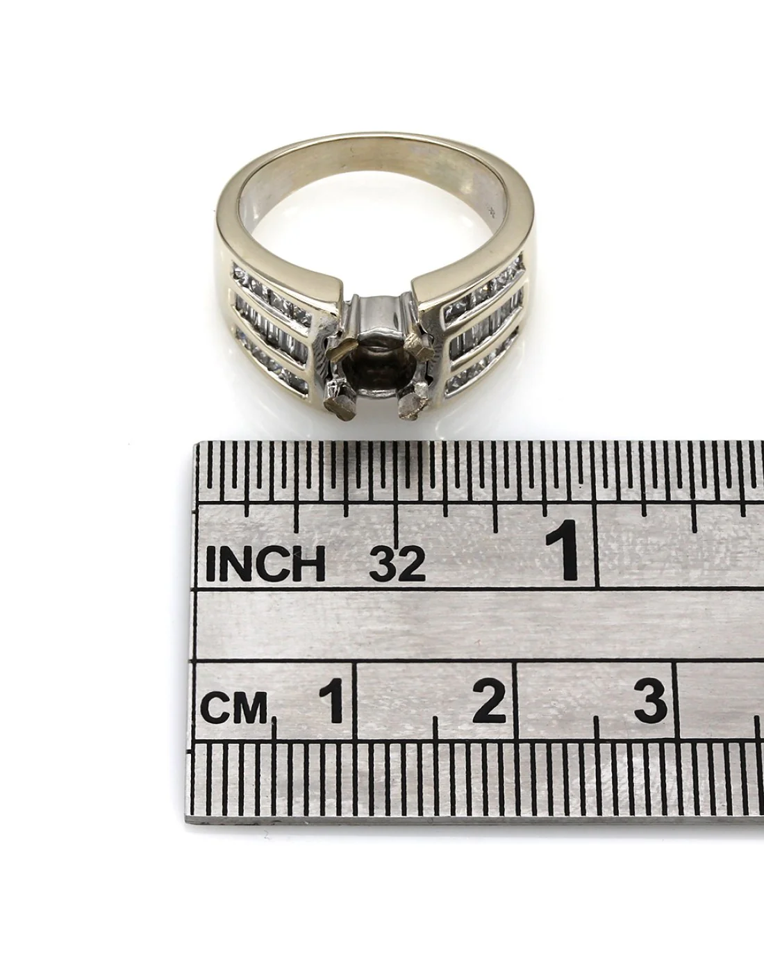 Three Row Channel Set Princess and Baguette Diamond Mounting in 14k White Gold - Image 3