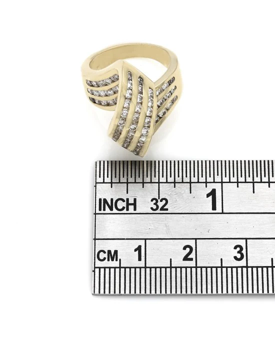 Three Row Diamond Bypass Crossover Ring in Yellow Gold - Image 3