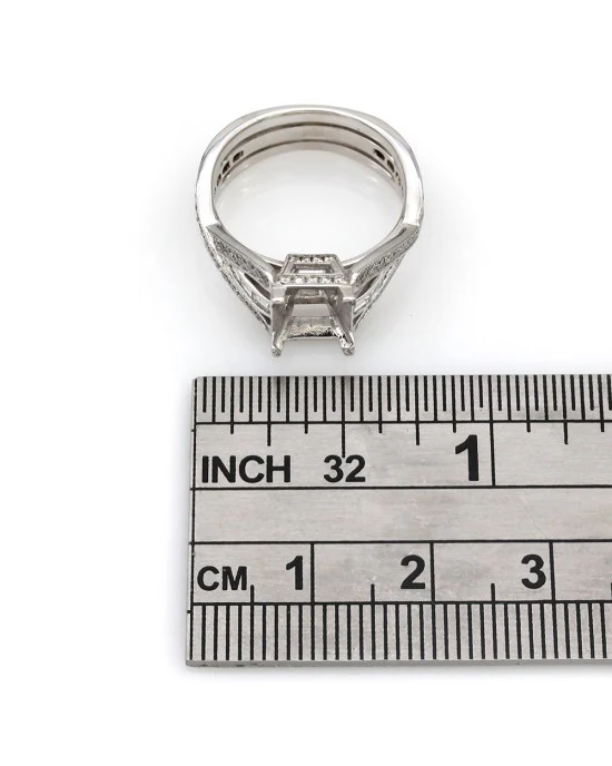 Three Row Diamond Crossover Mounting with Milgrain in 18k White Gold - Image 4