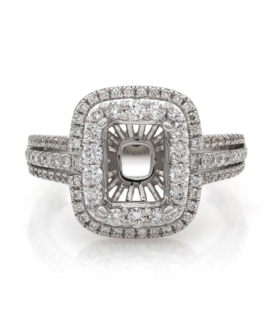 Three Row Double Halo Diamond Mounting in Gold - Image 2