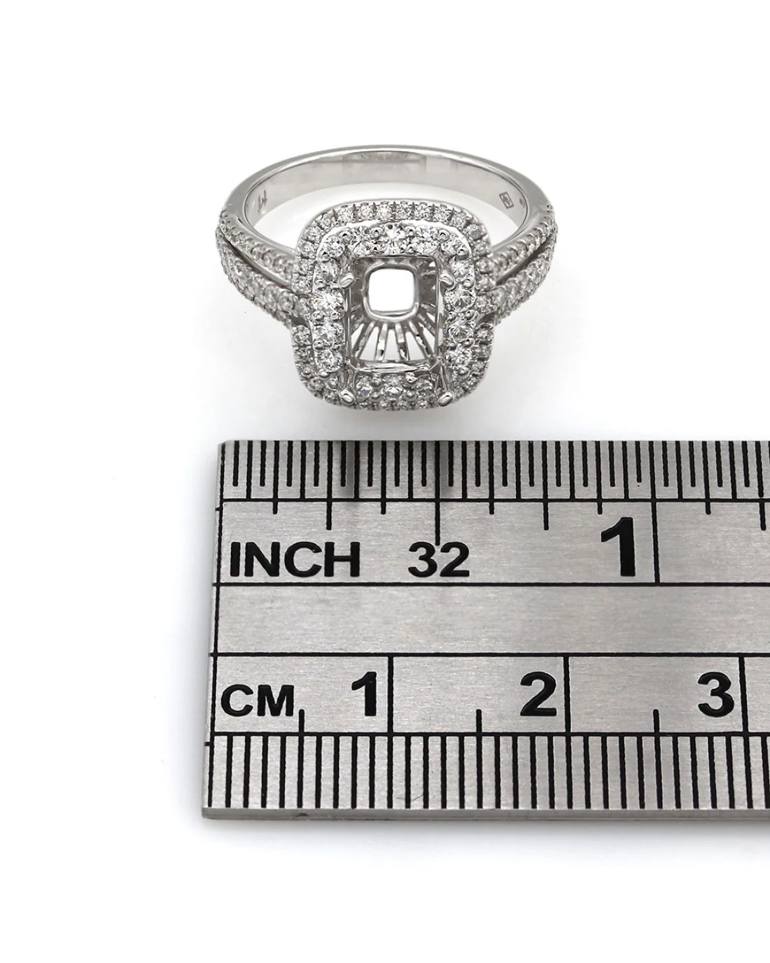 Three Row Double Halo Diamond Mounting in Gold - Image 3