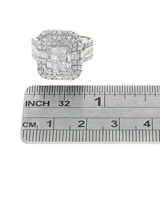 Three Row Mixed Cut Diamond Triple Halo Ring in White Gold - Image 3